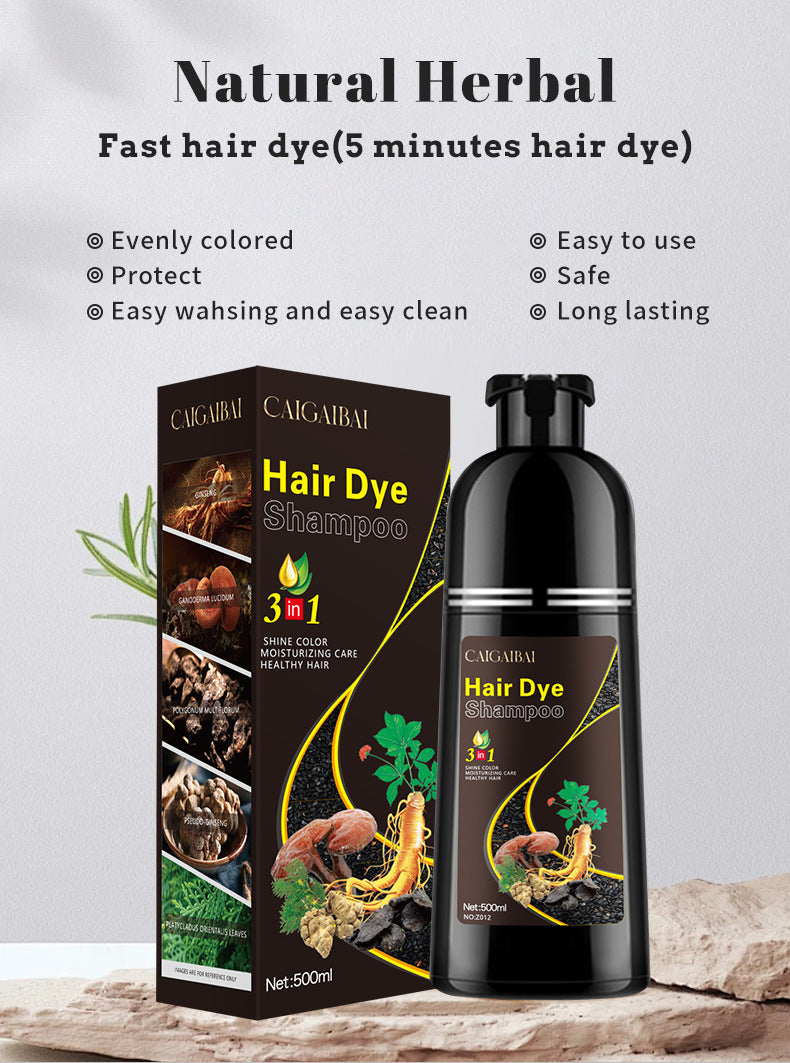 3-in-1 Black Hair Dye Shampoo for Gray Coverage – Natural Herbal Hair Color Shampoo for Men & Women 500ML
