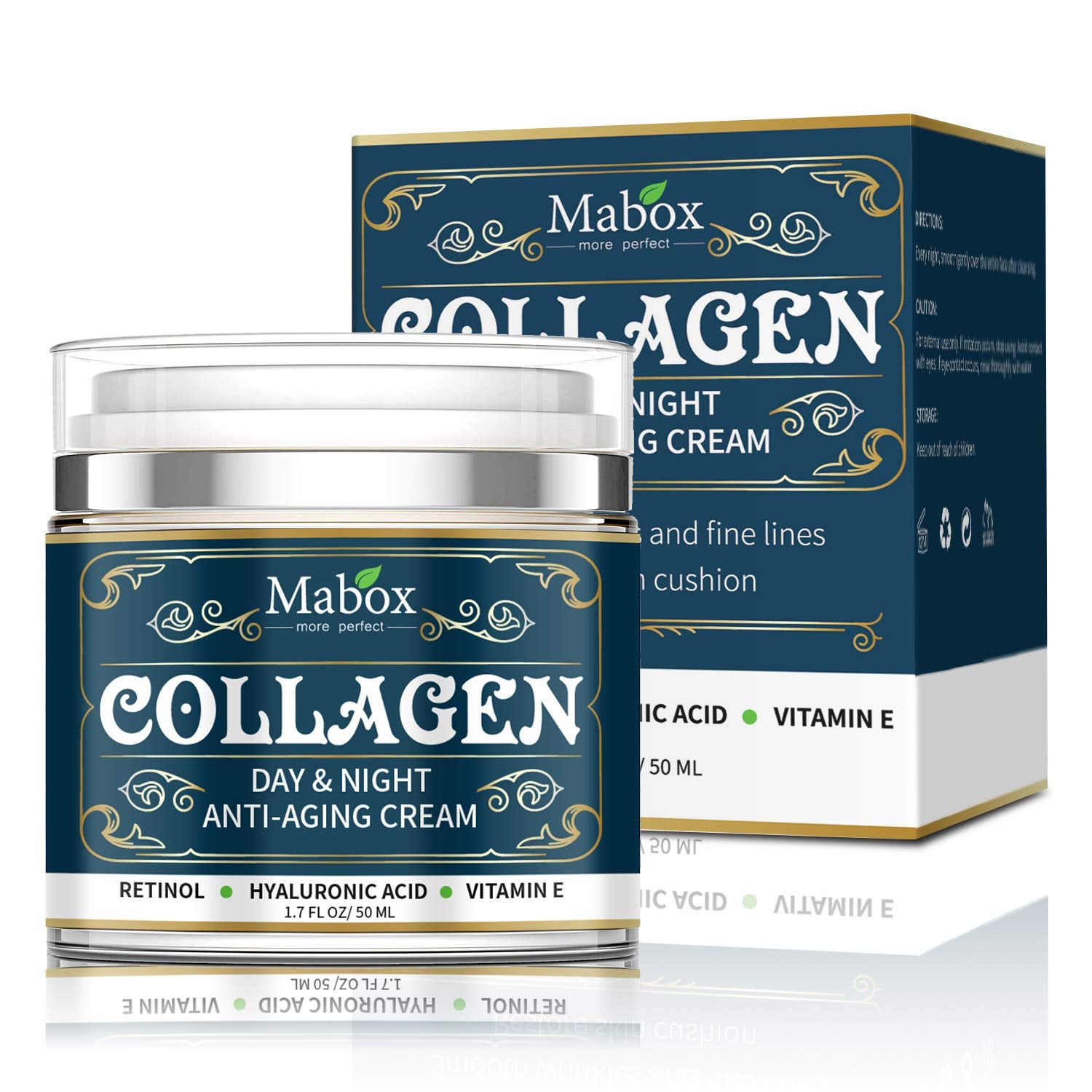 Mabox Collagen Cream - Anti Aging Face Moisturizer - Skin Care Cream for Face and Body with Retinol,Hyaluronic Acid, Coconut Oil and Jojoba Oil - Best Day and Night Cream(1.7 Fl. Oz)