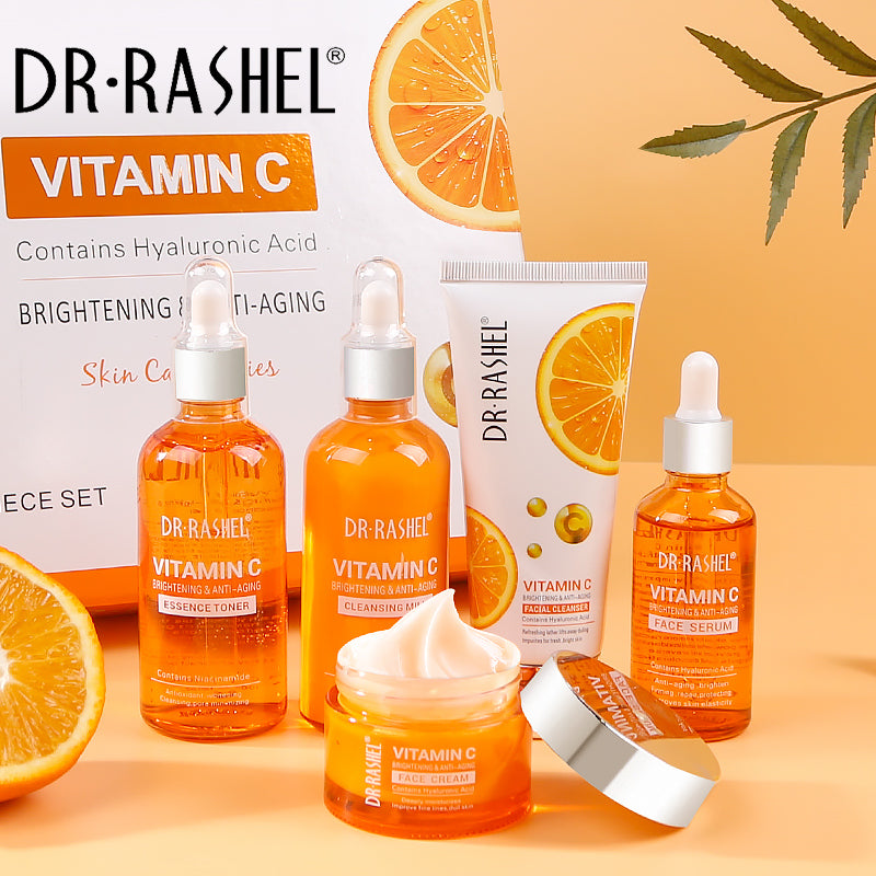 Dr. Rashel 5-in-1 Vitamin C Skincare Set: Cleanser, Toner, Serum, Cream, Eye Serum - Radiant Skin Essentials!